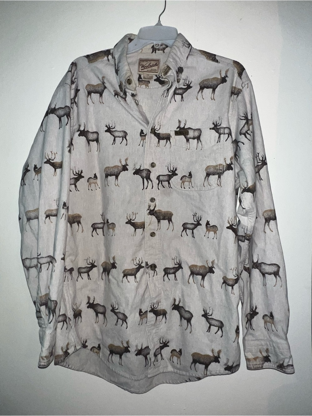 Woolrich Men's Cream Elk Print Button-Down Shirt
